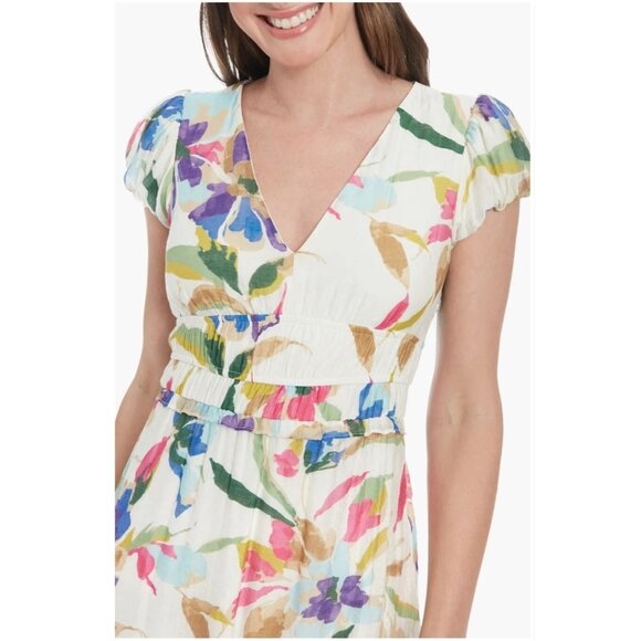 NWT London Times White Maxi Dress w/Pops of Fun Colors Size 12 - Picture 4 of 7